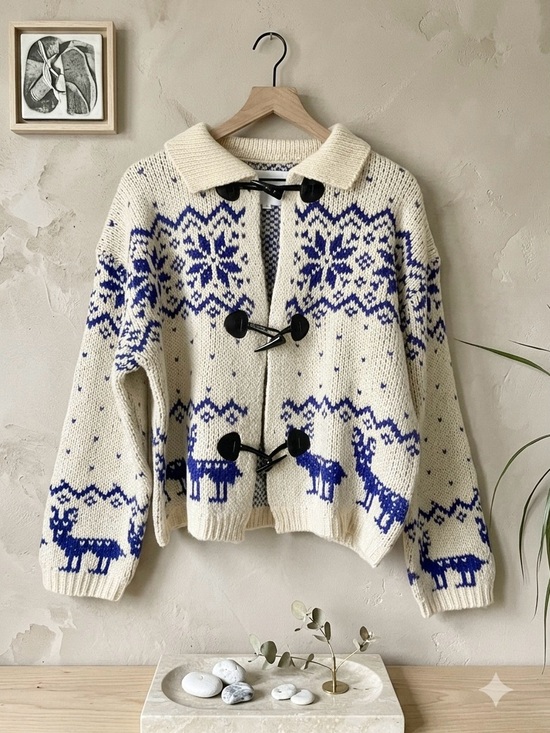 Bailey Rose Sweaters - Bailey Rose Women's Fair Isle Reindeer Toggle Knit Collared Cardigan Small NWT